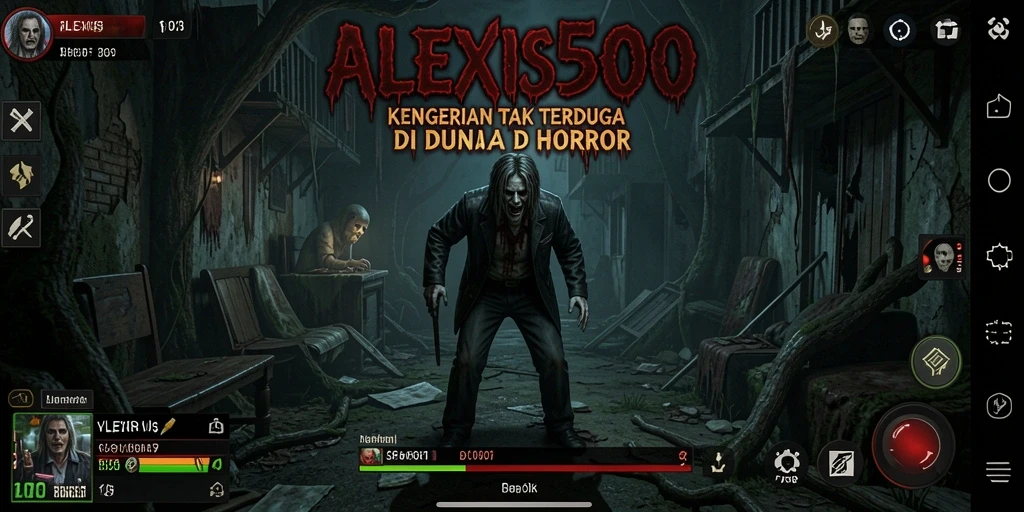 Screenshot ALEXIS500 menampilkan gameplay menegangkan dengan suasana gelap dan mencekam.