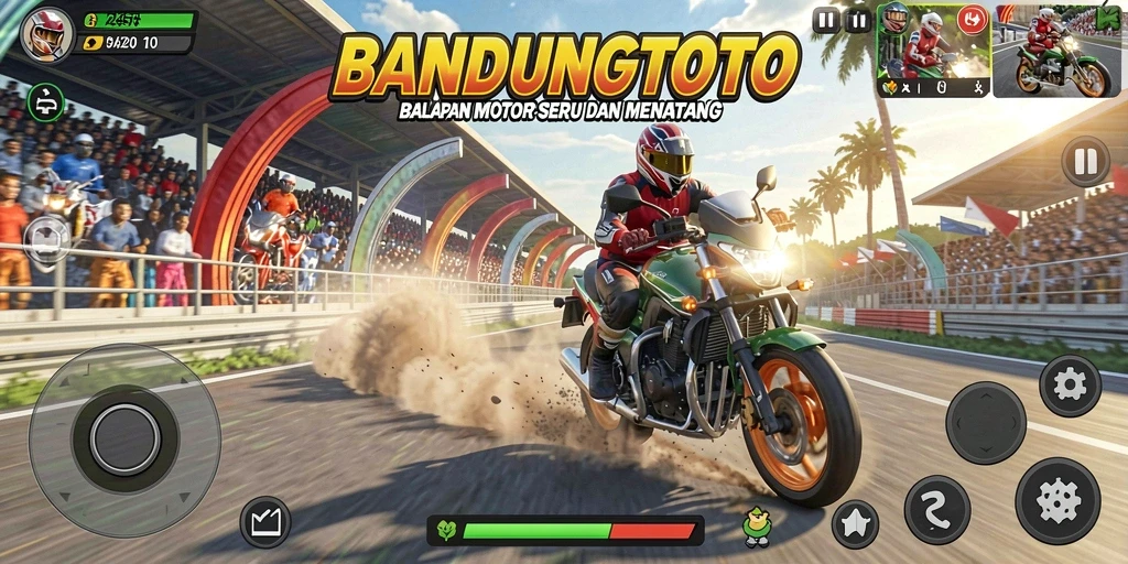 Screenshot utama BANDUNGTOTO menunjukkan aksi balapan yang mendebarkan.