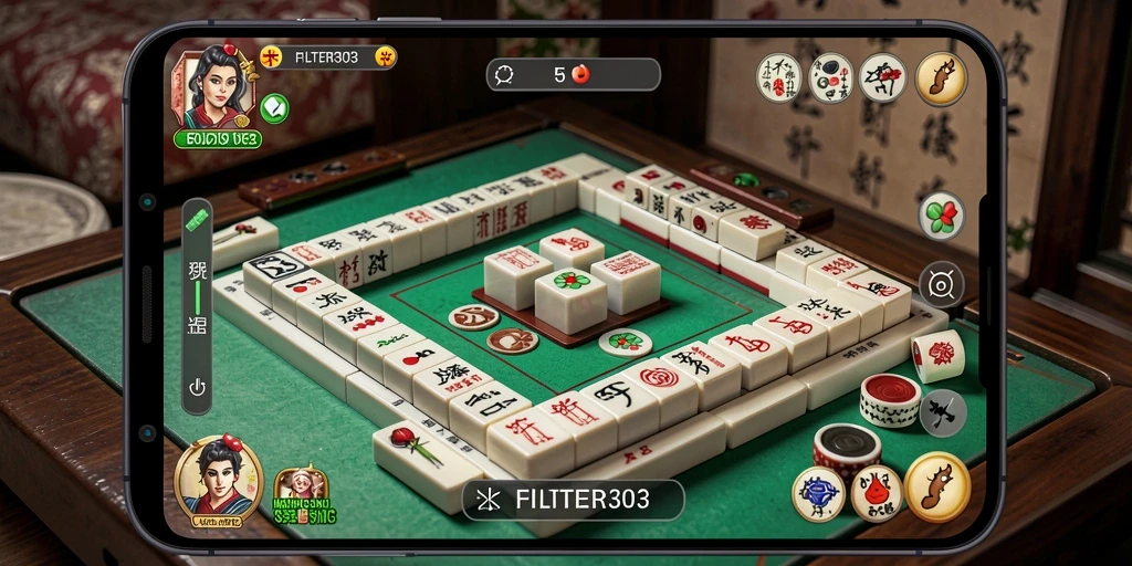 Gameplay seru FILTER303 dengan grafis menarik dan tantangan Mahjong.
