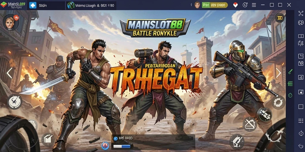 Screenshot gameplay MAINSLOT88 menunjukkan aksi pertempuran yang intens dalam Battle Royale.